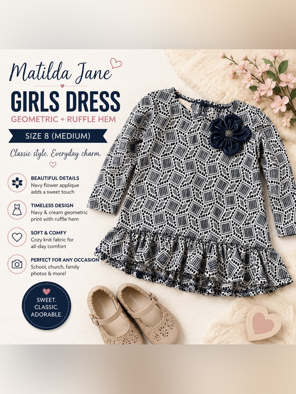 Matilda Jane Girls Geometric Ruffle Hem Tunic Size 24 Months
